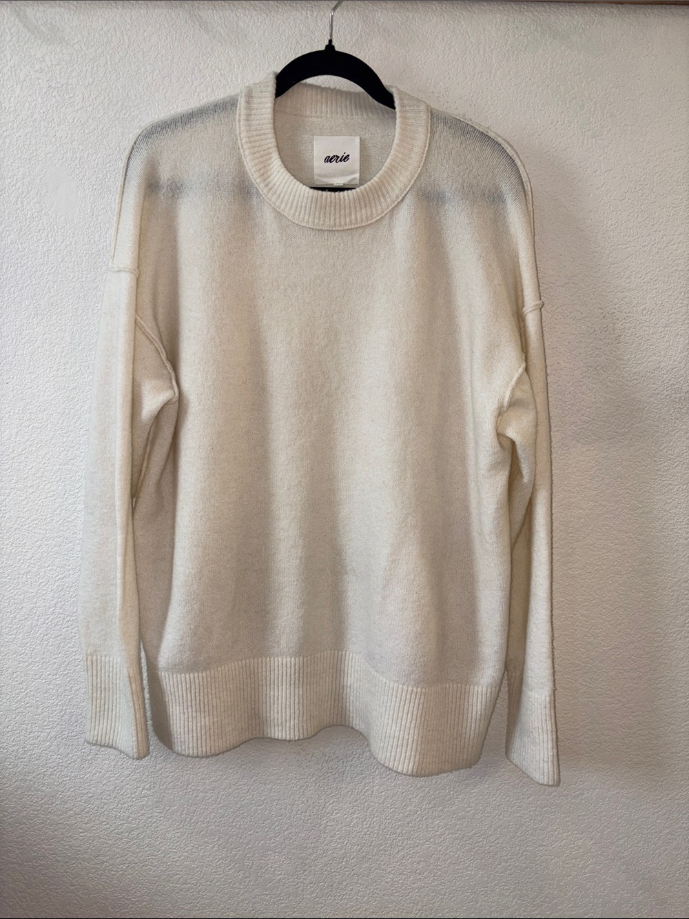 Aerie UnReal Oversized Cream Crewneck Sweater